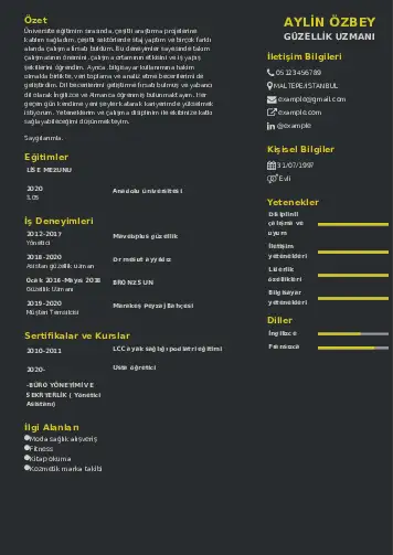 Güzellik Uzmanı Cv Örnekleri  cv indir